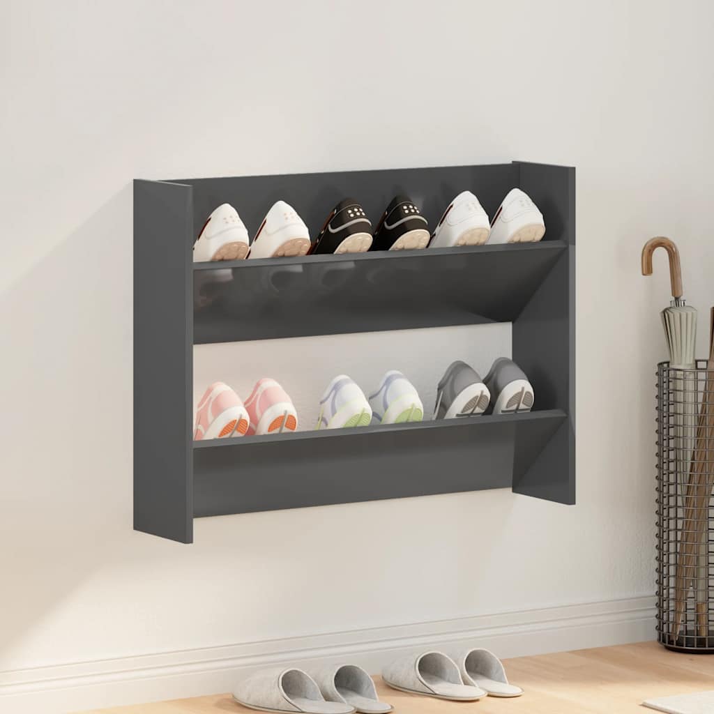 Gabinete de zapatos de pared de Vidaxl 80x18x60 cm de madera propiedad de madera de alto brillo gris