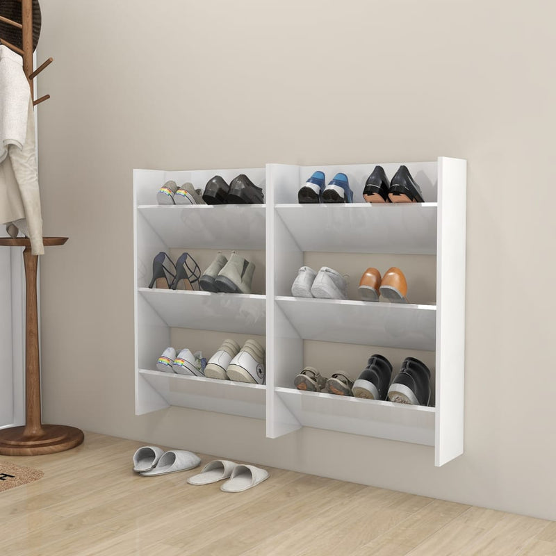 Vidaxl Wall Shoe Armabiets 2 PCS 60x18x90 cm Bianco di lucentezza in legno trasformato