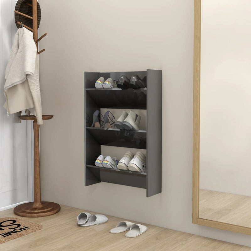 Vidaxl wandschoenenkast 60x18x90 cm bewerkt hout hoogglans grijs