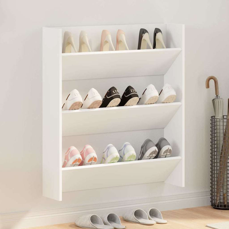 Gabinete de zapato de pared de Vidaxl 80x18x90 cm de madera propiedad de blanco