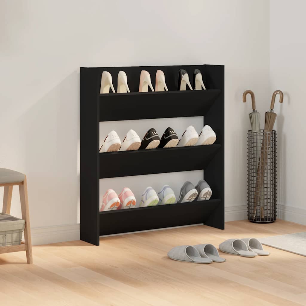 Gabinete de zapato de pared de Vidaxl 80x18x90 cm de madera propiedad de negro
