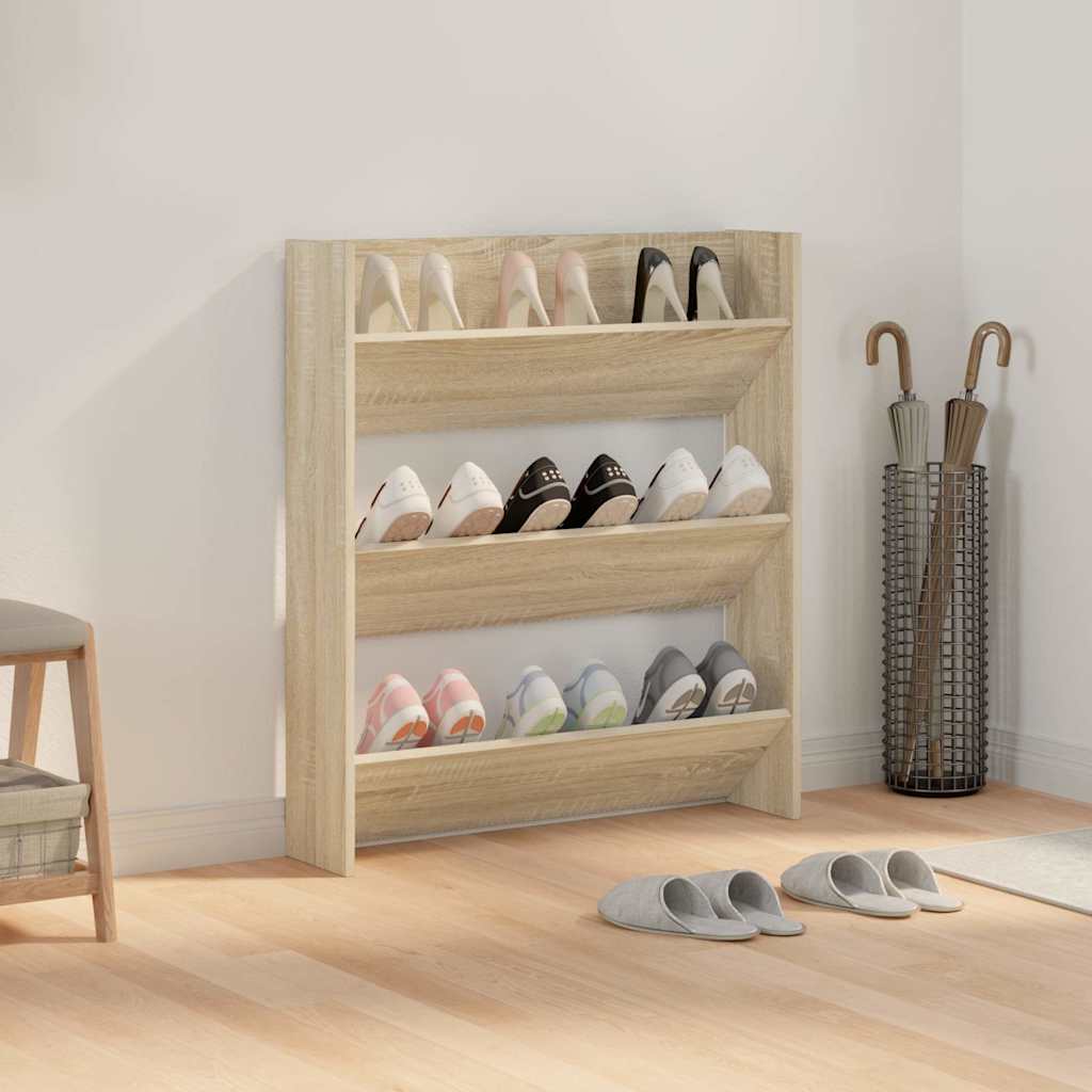 Vidaxl wandschoenenkast 80x18x90 cm bewerkt hout sonoma eikenkleur