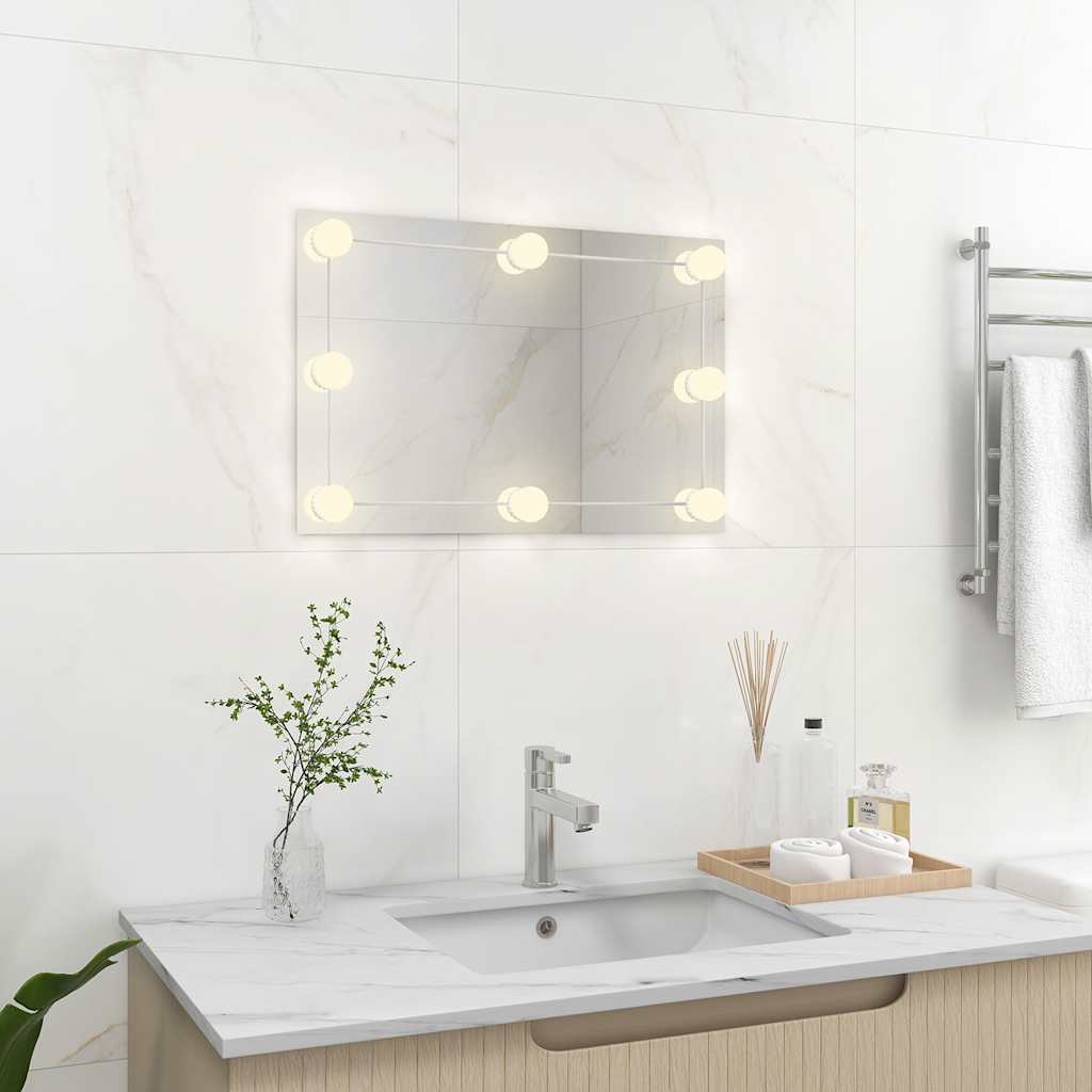 Espejo de pared Vidaxl con lámparas LED de vidrio rectangular
