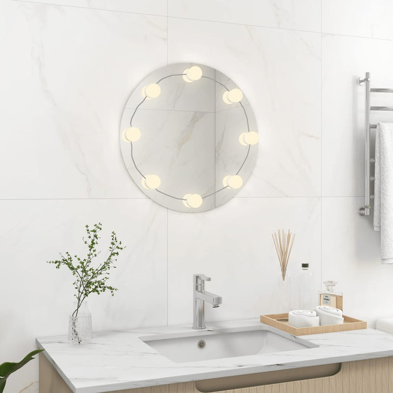 Vidaxl wandspiegel met led-lampen rond glas