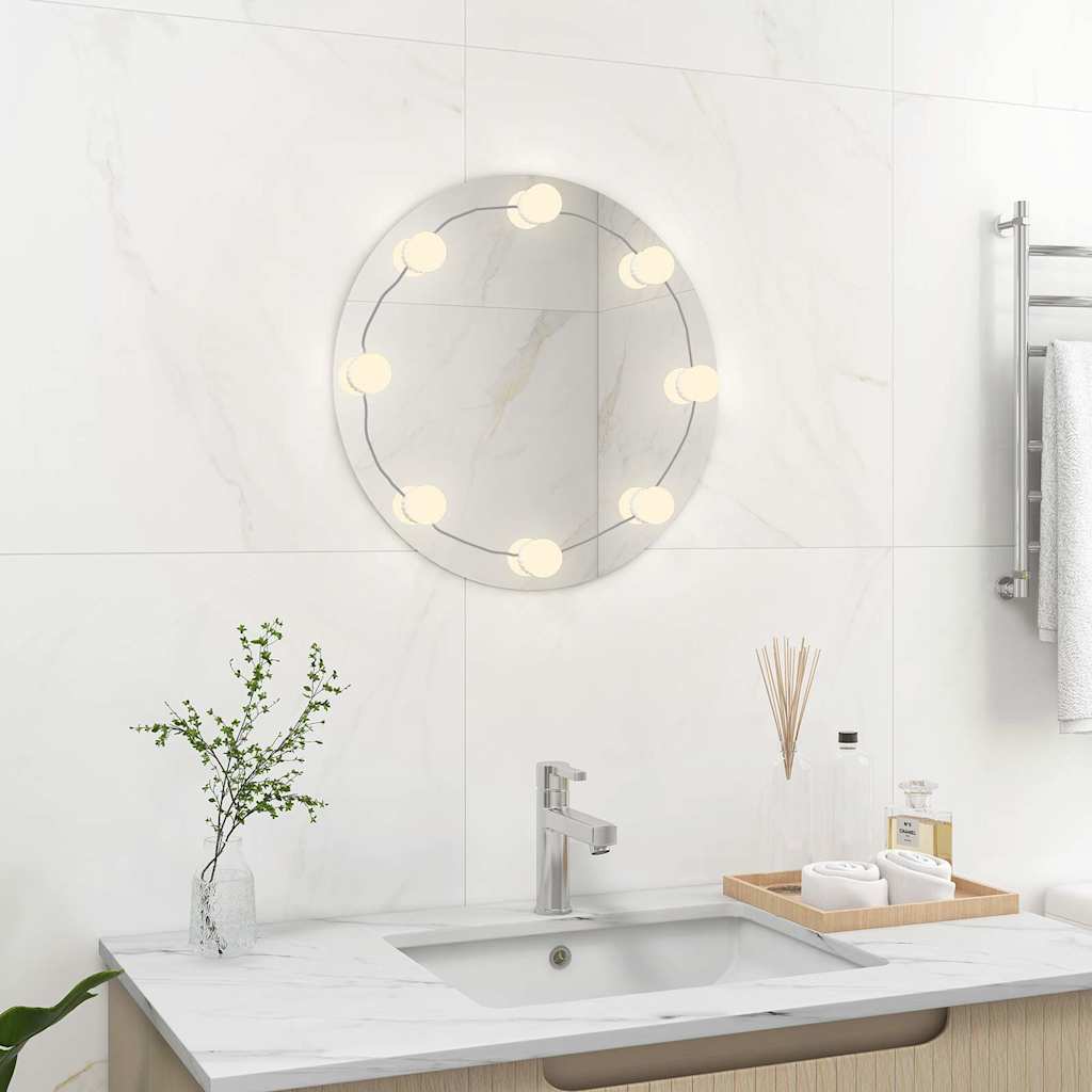Vidaxl wandspiegel met led-lampen rond glas