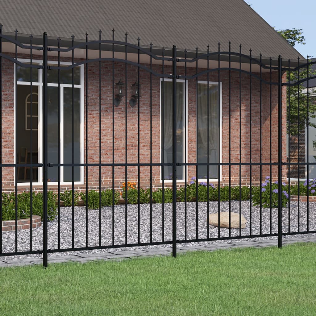Vidaxl Garden Fence con puntos de espíritu 222 cm Polvo de acero con recubrimiento negro