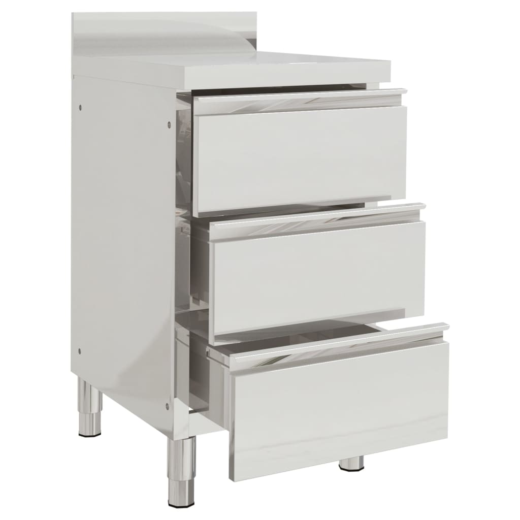 Armadio da cucina Vidaxl con 3 cassetti in acciaio inossidabile commerciale