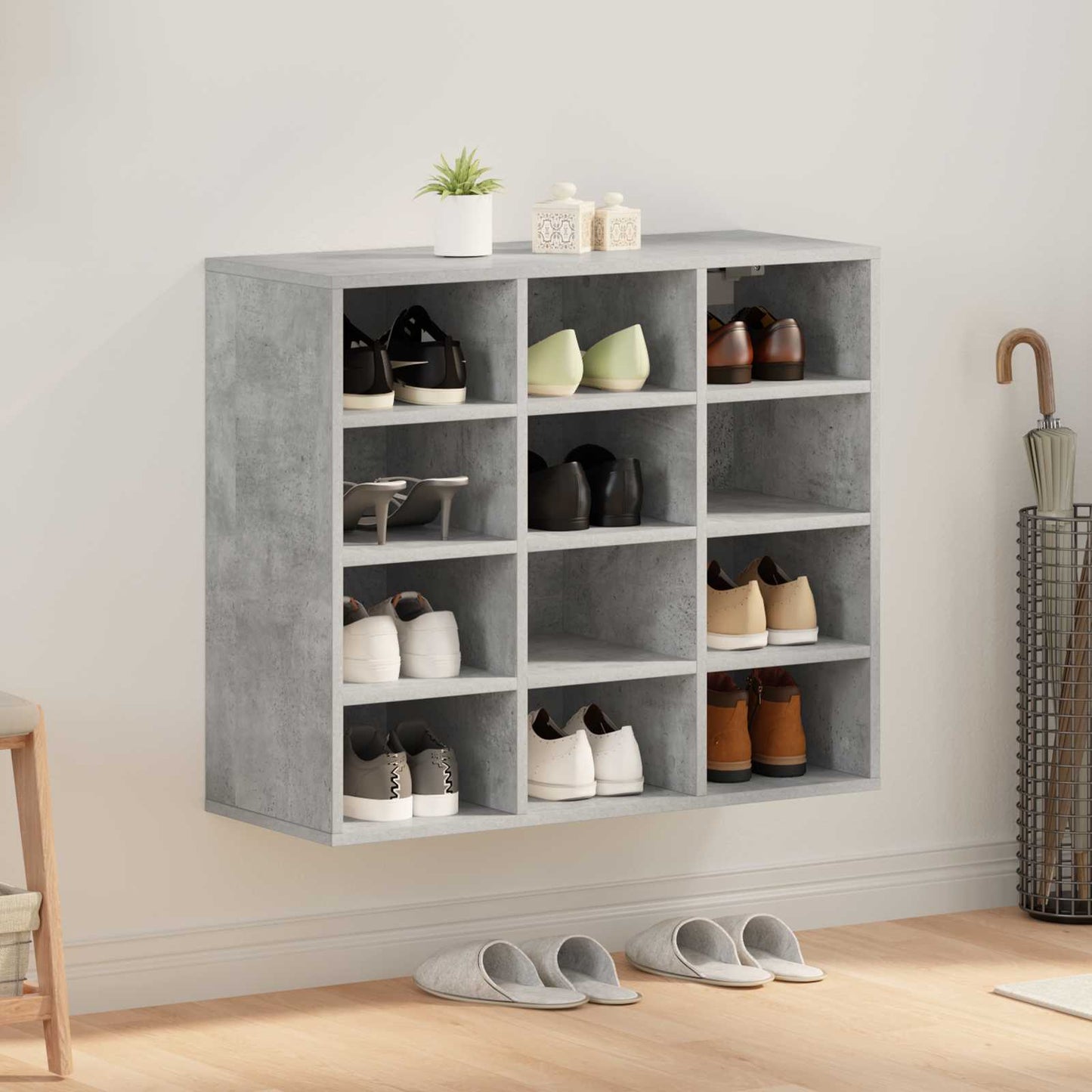 Scarpiera Vidaxl grigio cemento 77,5 x 30 x 67 cm rifinito in legno