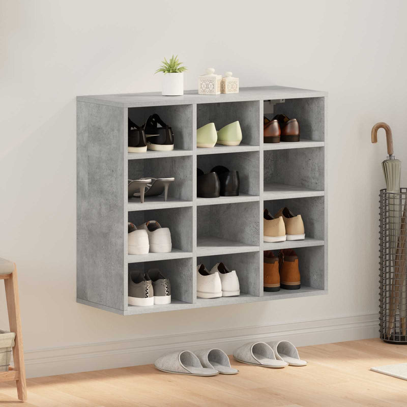 Vidaxl zapatero gris hormigón 77,5 x 30 x 67 cm acabado madera