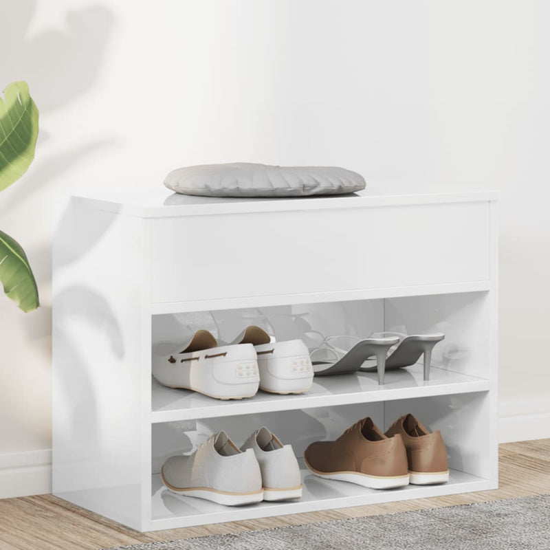 Vidaxl Shoes Bank 60x30x45 cm de madera procesada de alto brillo blanco