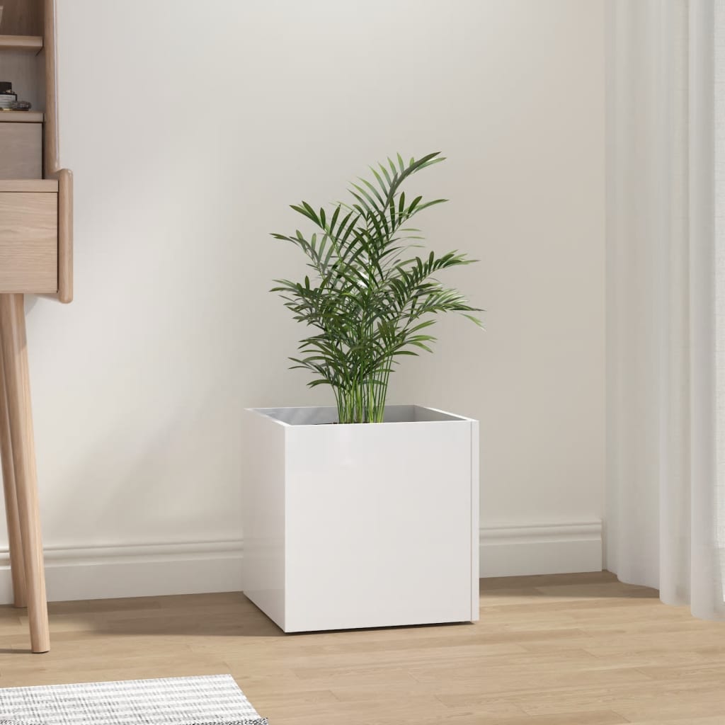 Vidaxl Planter Big 40x40x40 cm de madera procesada de alto brillo blanco