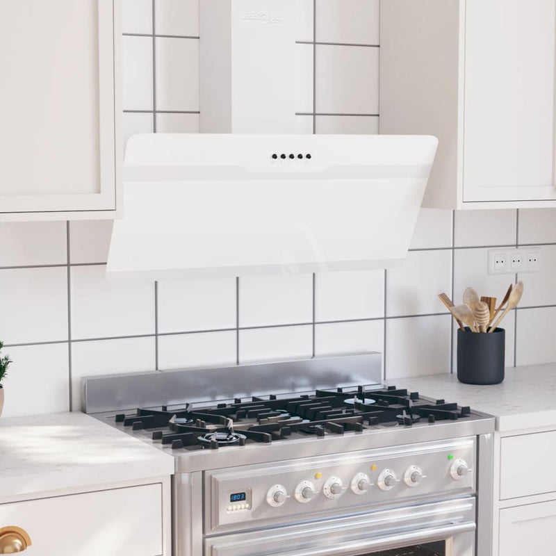 Capucha de extractor de pared Vidaxl 90 cm de acero y vidrio templado blanco