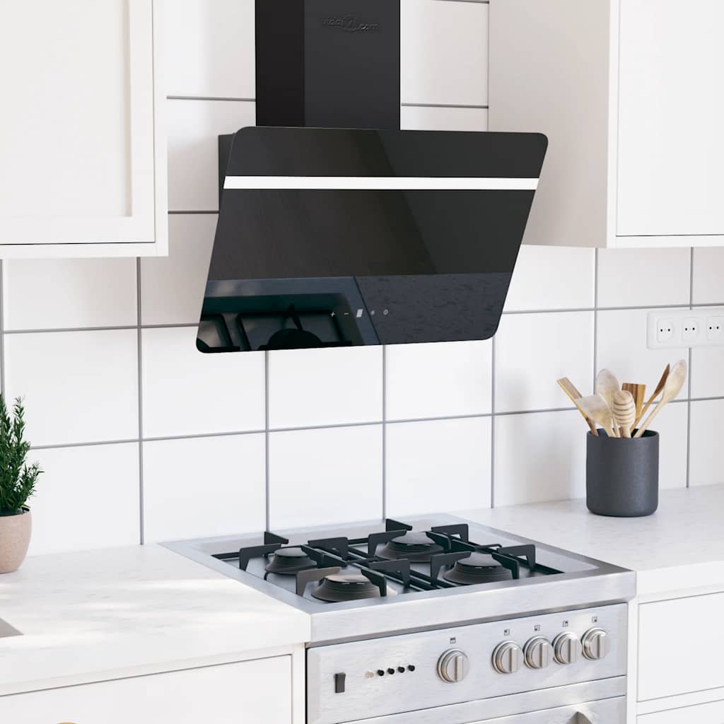 Vidaxl Capucha extractor de pared de 60 cm de acero y vidrio templado negro