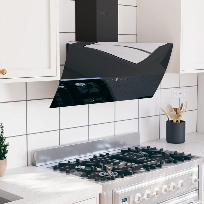 Capucha de extractor de pared Vidaxl 90 cm de acero y vidrio templado negro