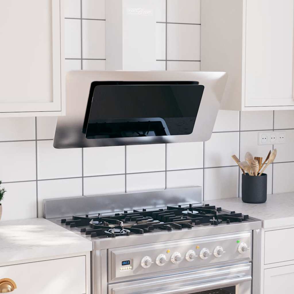Capucha de extractor de pared Vidaxl 90 cm de acero inoxidable de vidrio endurecido de color plateado