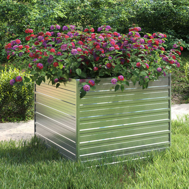 Plantador Vidaxl elevado 100x100x77 cm de acero galvanizado de plata