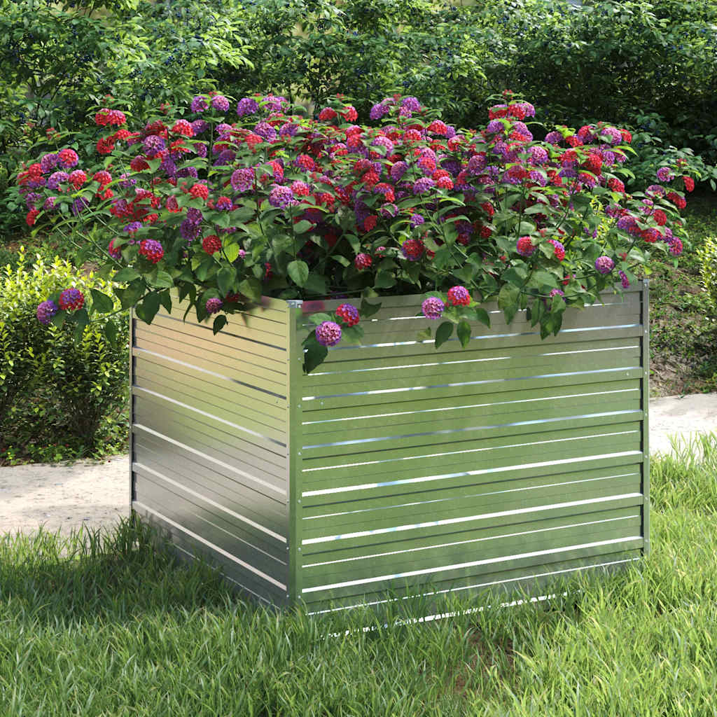 Plantador Vidaxl elevado 100x100x77 cm de acero galvanizado de plata