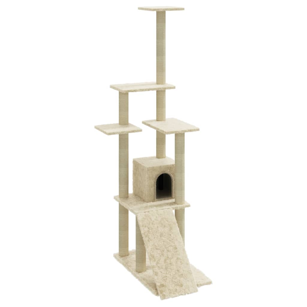 Muebles de gato de Vidaxl con postes de rascado de sisal de 155 cm de crema