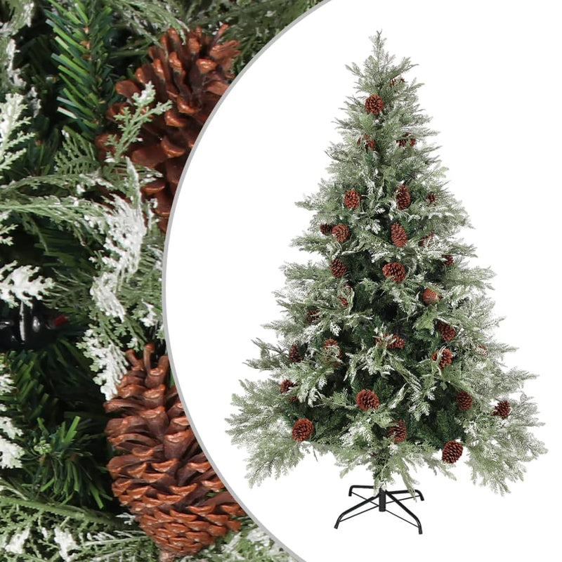 Vidaxl Tree di Natale con coni di pino 150 cm PVC e PE verde e bianco