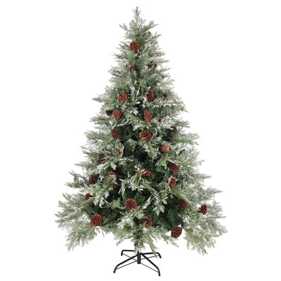 Vidaxl Tree di Natale con coni di pino 150 cm PVC e PE verde e bianco