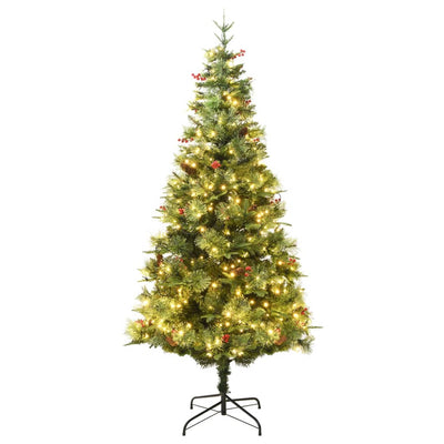 VidaXL Kerstboom met LED en dennenappels 225 cm PVC en PE groen