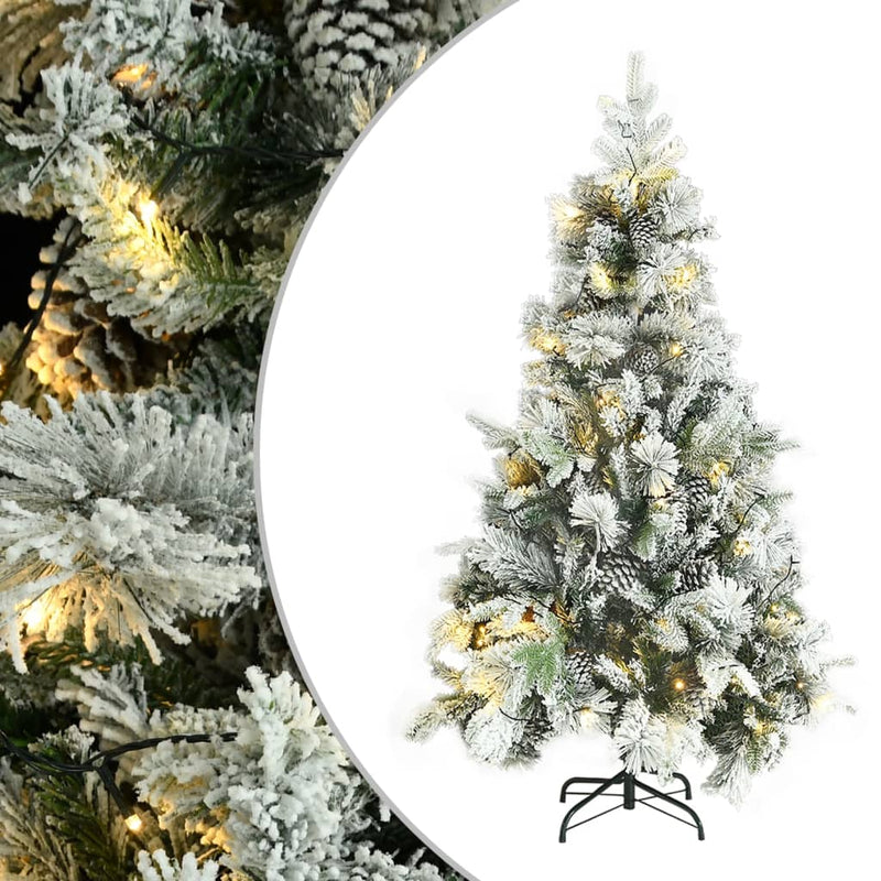 Albero di Natale Vidaxl con coni a LED e pini e neve 195 cm PVC e PE