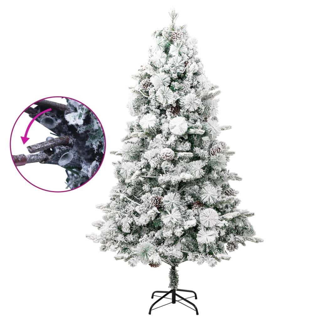 Albero di Natale Vidaxl con coni a LED e pini e neve 195 cm PVC e PE