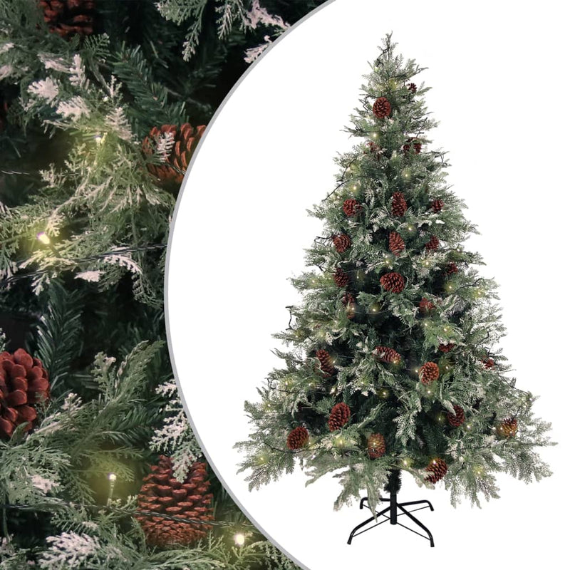 Albero di Natale Vidaxl con coni a LED e pini 120 cm PVC e PE verde e bianco