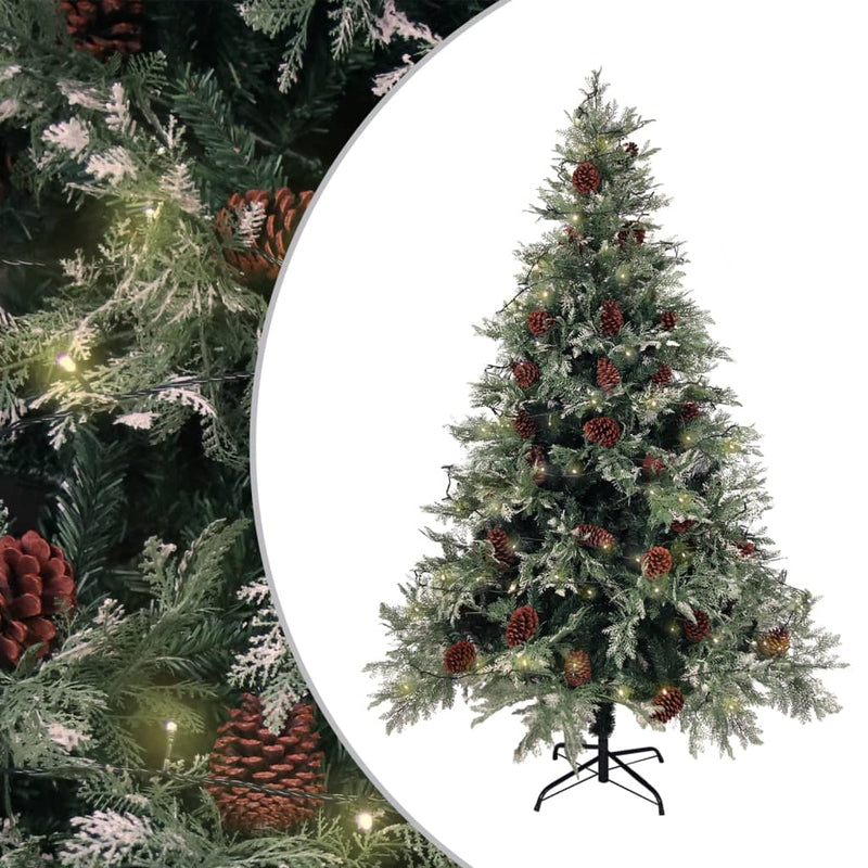 Vidaxl Tree di Natale con coni a LED e pini 150 cm PVC e PE verde e bianco