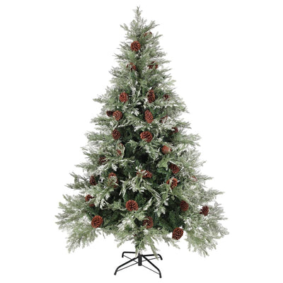 VidaXL Kerstboom met LED en dennenappels 150 cm PVC en PE groen en wit