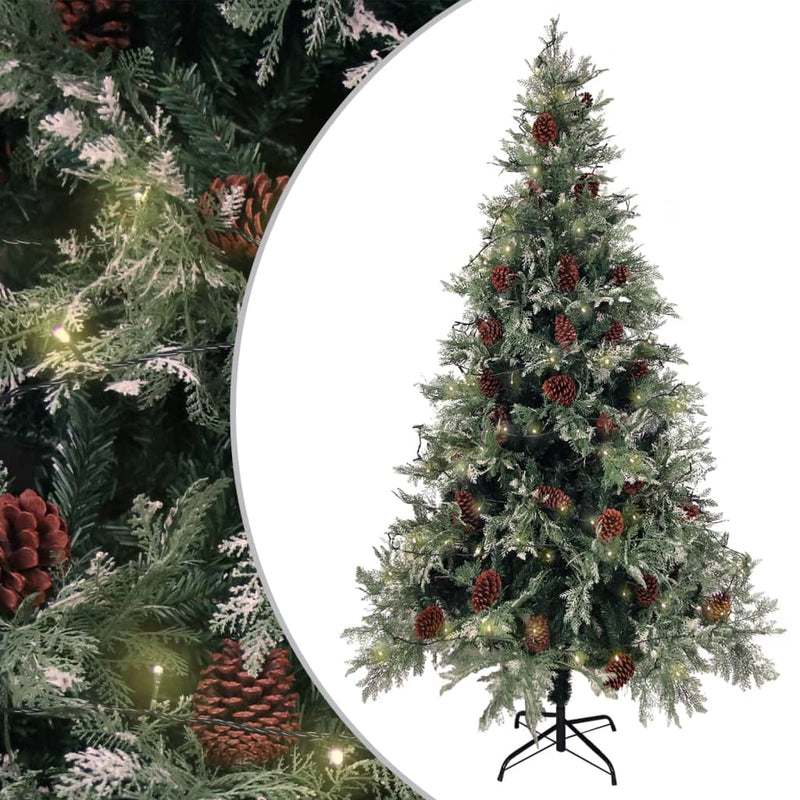 Vidaxl Tree di Natale con coni a LED e pini 195 cm PVC e PE verde e bianco