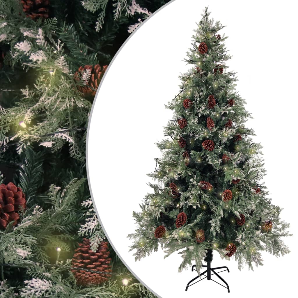 Vidaxl Tree di Natale con coni a LED e pini 195 cm PVC e PE verde e bianco