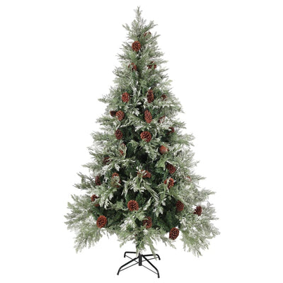 Árbol de Navidad Vidaxl con conos LED y pino 195 cm PVC y PE Verde y blanco