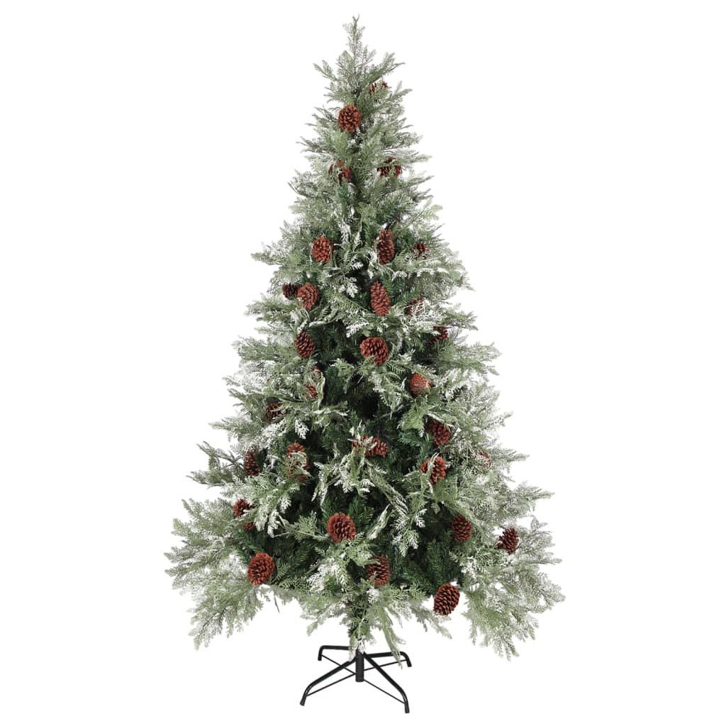Árbol de Navidad Vidaxl con conos LED y pino 195 cm PVC y PE Verde y blanco