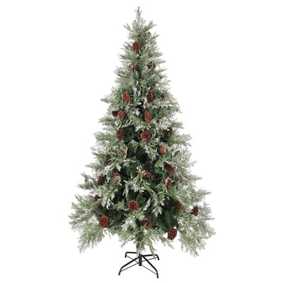 Árbol de Navidad Vidaxl con conos LED y pino 225 cm PVC y PE Verde y blanco