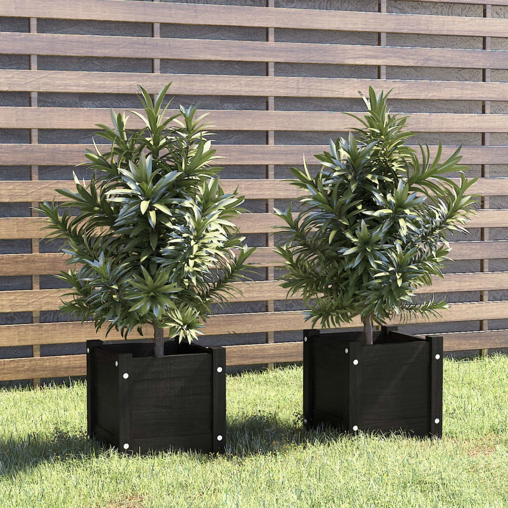 Plantadores Vidaxl 2 PCS 31X31X31 CM Pine Solid Pine Negro
