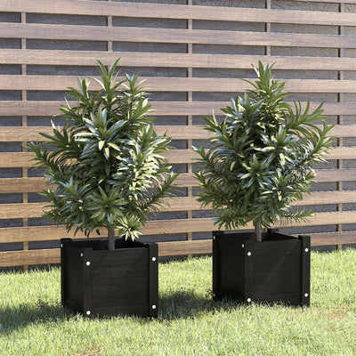 Plantadores Vidaxl 2 PCS 31X31X31 CM Pine Solid Pine Negro