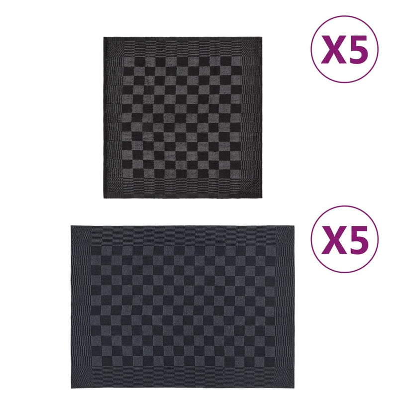 Vidaxl Juego de tela de cocina de 10 piezas Algodón negro y gris
