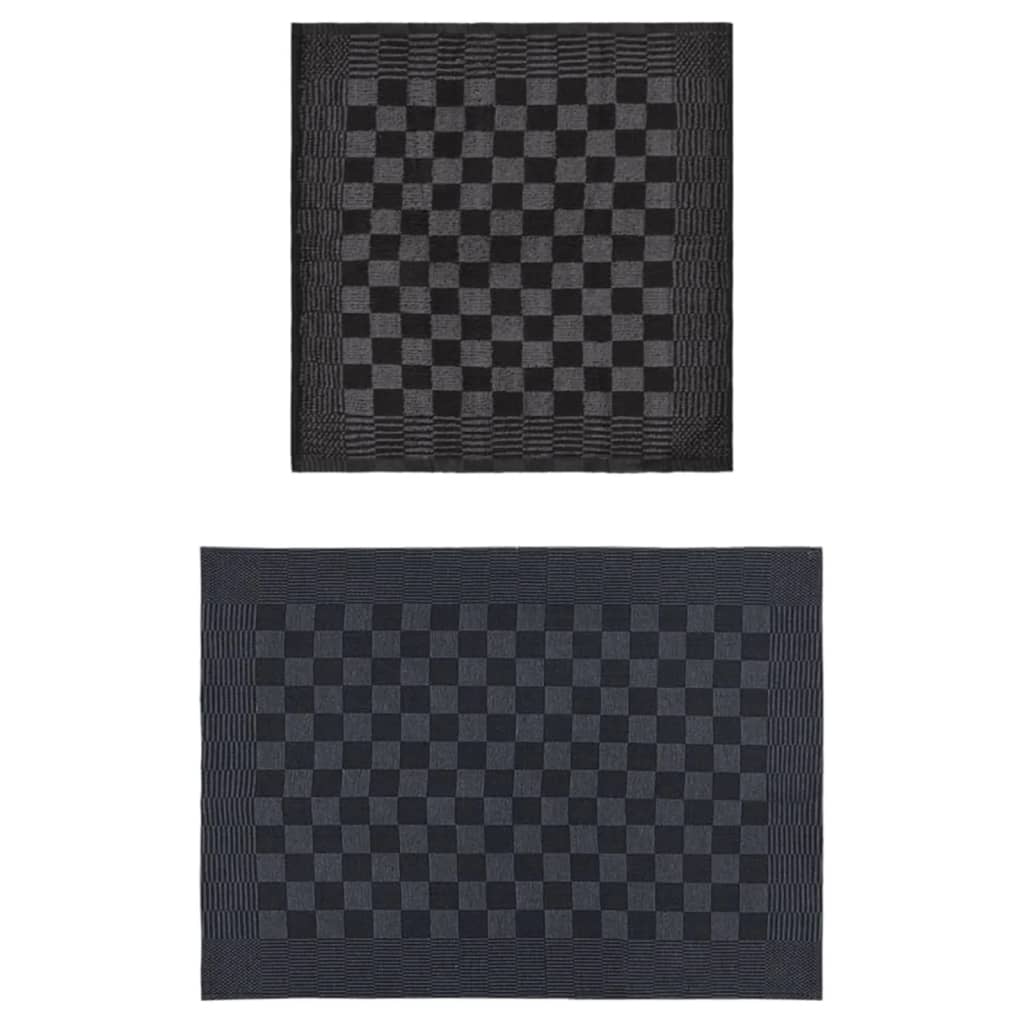 Vidaxl Juego de tela de cocina de 10 piezas Algodón negro y gris