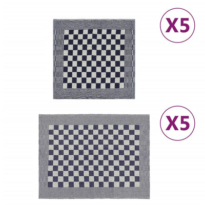 Vidaxl Set di panno da cucina a 10 pezzi blu cotone e bianco