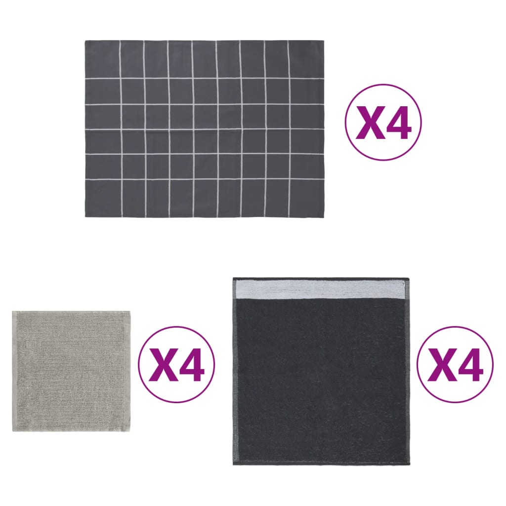 Vidaxl Set di panno da cucina a 12 pezzi grigio