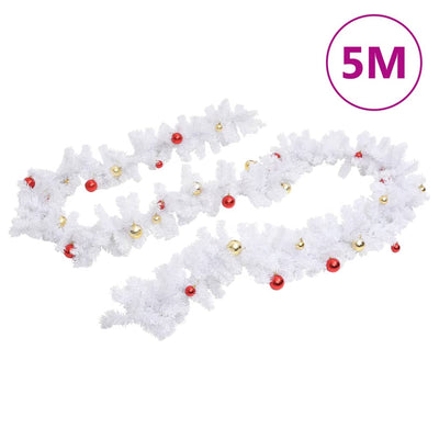 Vidaxl Ghirlanda di Natale decorata con palle di Natale 5 m bianche