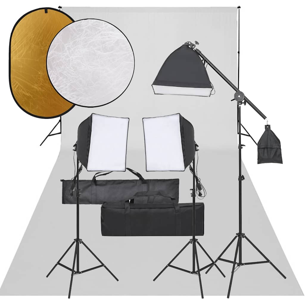 Vidaxl Photo Studio Conjunto de iluminación, fondo y reflector