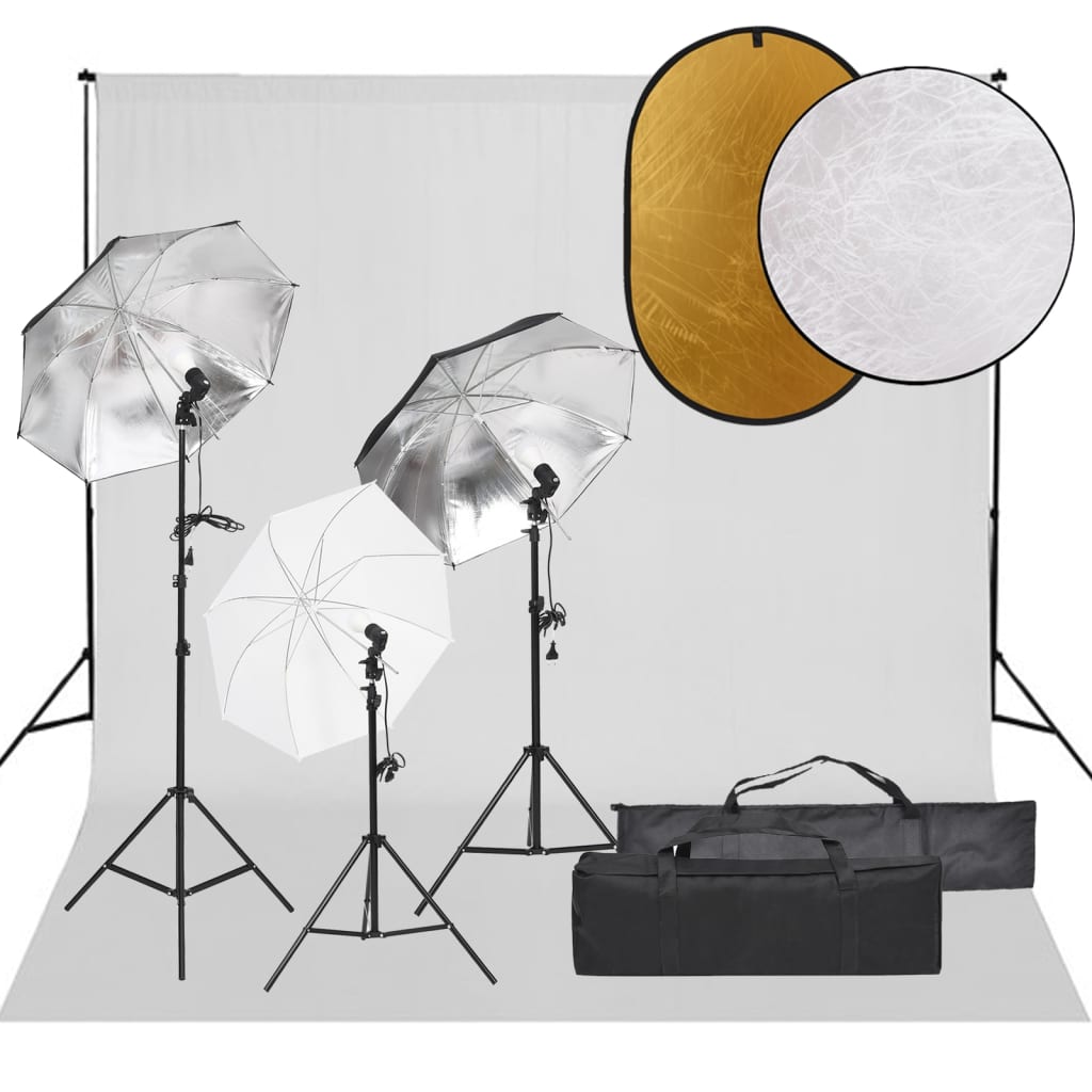 Vidaxl Photo Studio Conjunto de iluminación, fondo y reflector