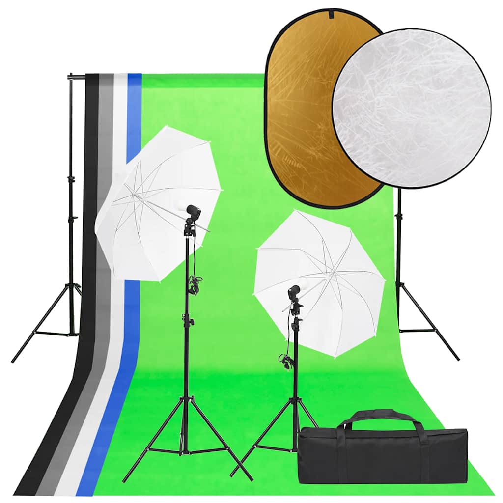 Vidaxl Photo Studio Conjunto de iluminación, fondo y reflector