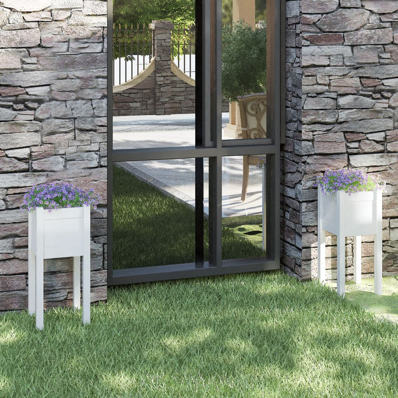 Vidaxl Plantadores 2 PCS 31x31x70 cm de pino sólido White