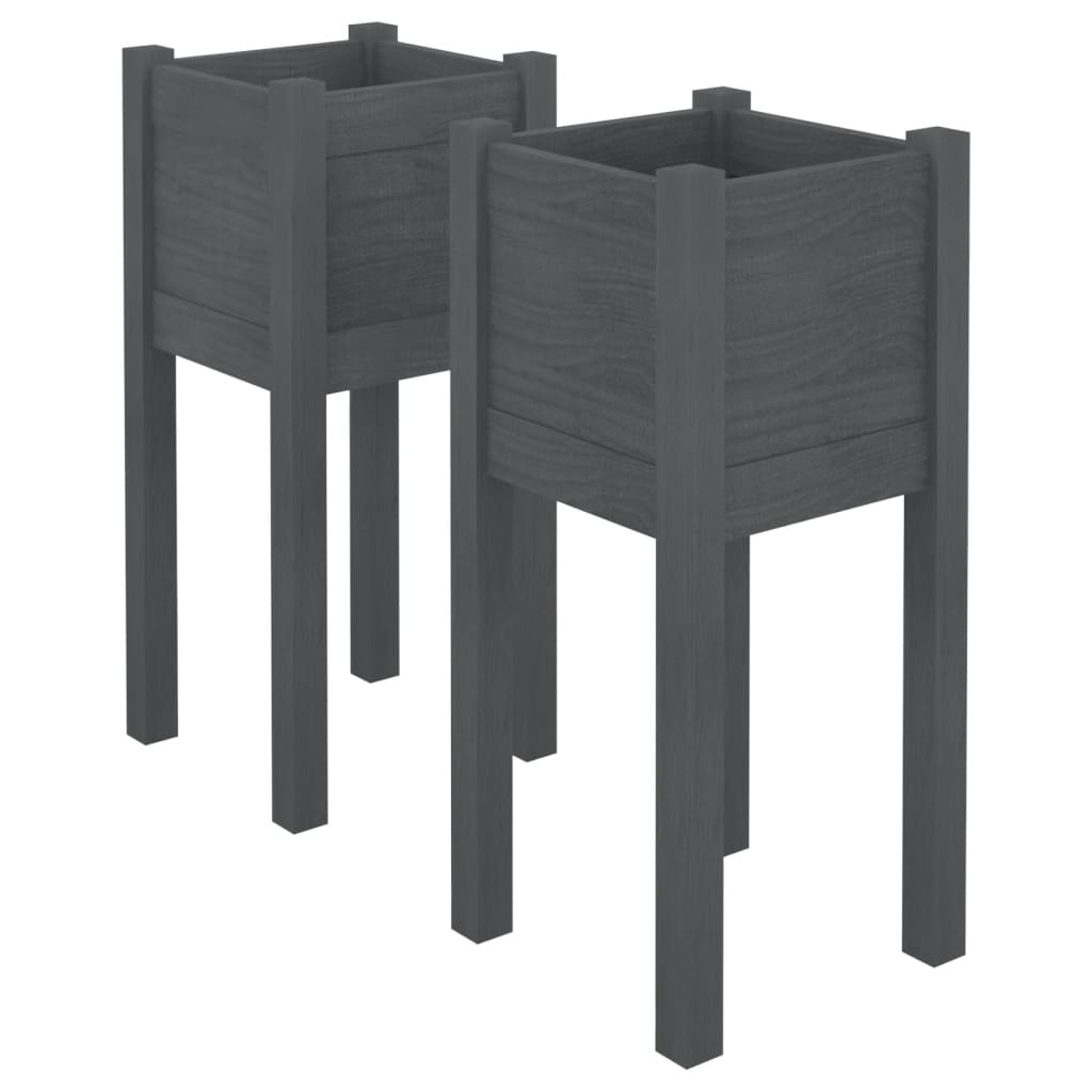 Vidaxl Plantadores 2 PCS 31X31X70 CM Solid Pine Gray