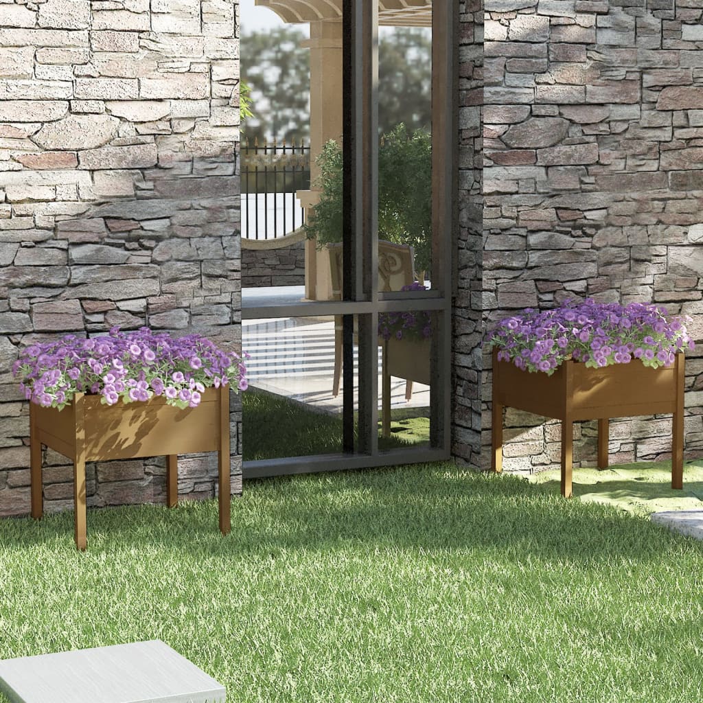 Plantadores Vidaxl 2 ST 70x70x70 cm de pino sólido marrón marrón