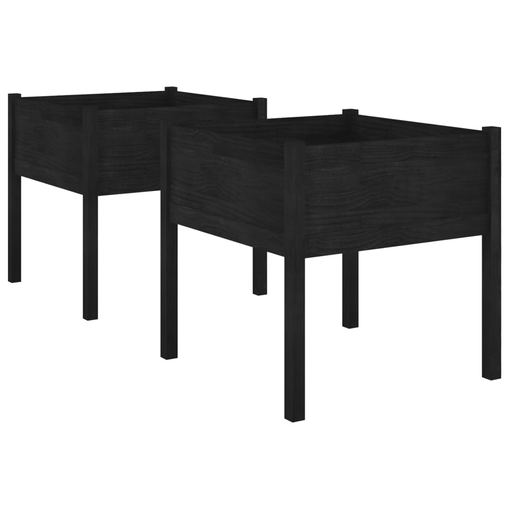 Plantadores Vidaxl 2 ST 70x70x70 cm Solid Pine Negro