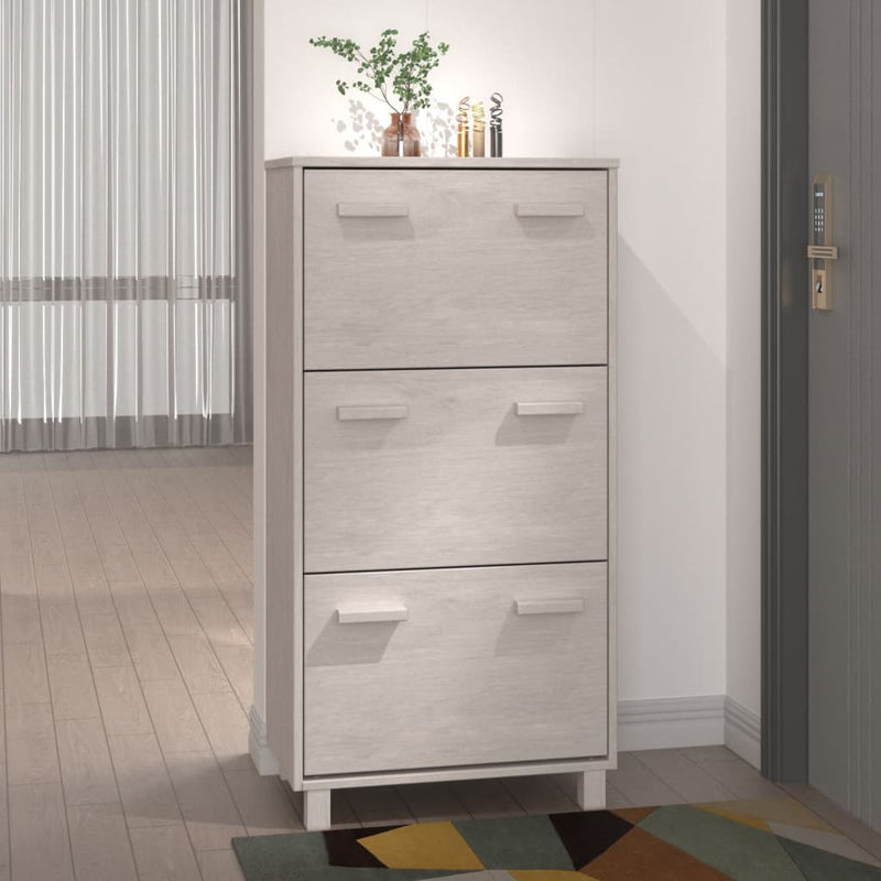 Vidaxl Cabinet da scarpe Hamar 59.5x35x117 cm Pino solido bianco